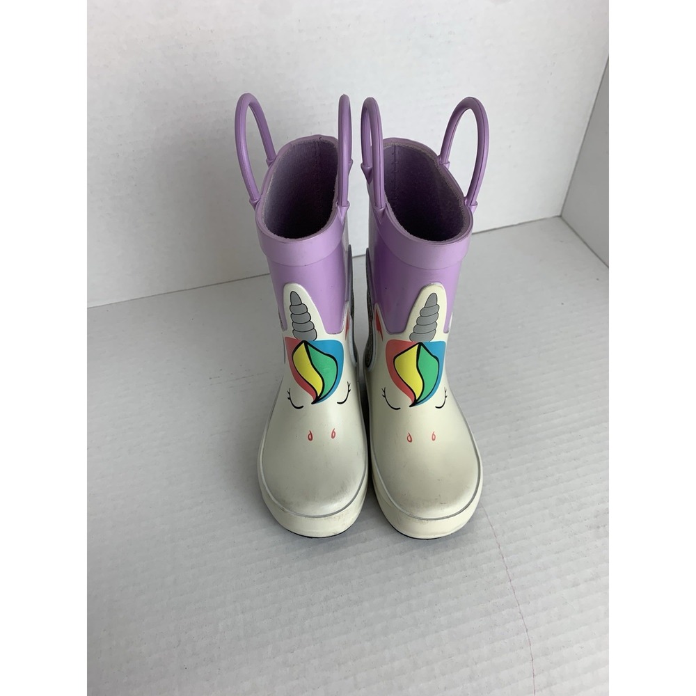 Cat & Jack Toddler Girls Unicorn Rain Boots Purple White Glitter Size 5
